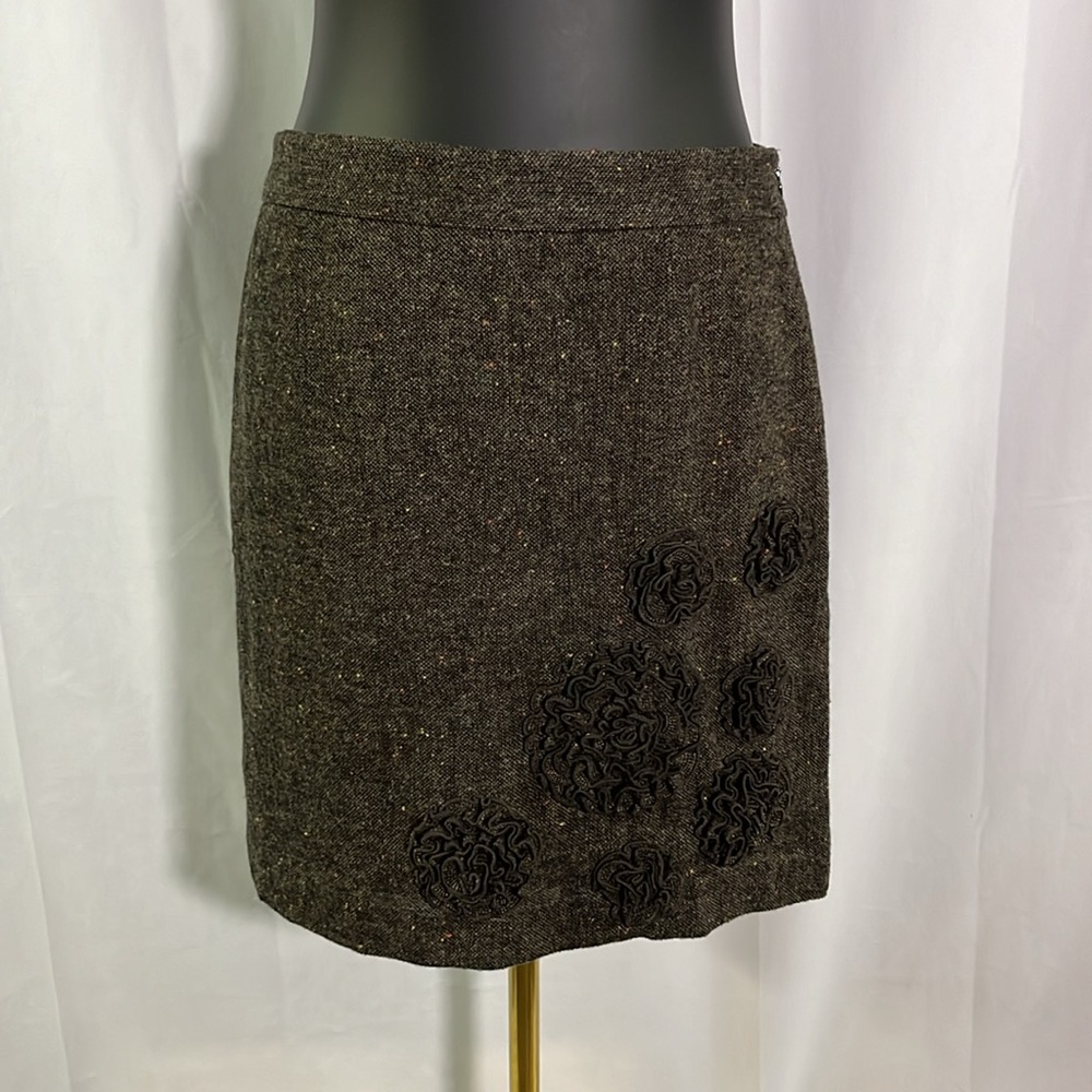 NWT LOFT Speckled Brown Floral Appliqué Wool Blend Mini Skirt